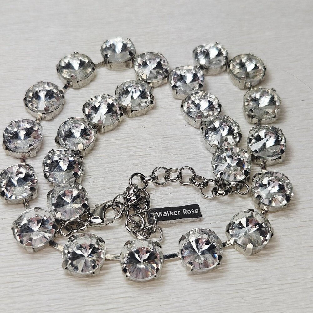 Walker Rose Clear Rivoli Crystal Rhinestone Silver Bling Necklace - Picture 4 of 6